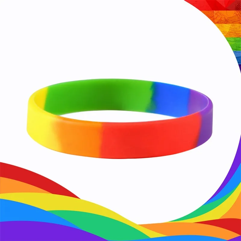 

Wholesale LGBT Rainbow Silicone Wristband Drop Sale Six Gay Lesbian Pride Support Rubber Bracelet for Party Parade