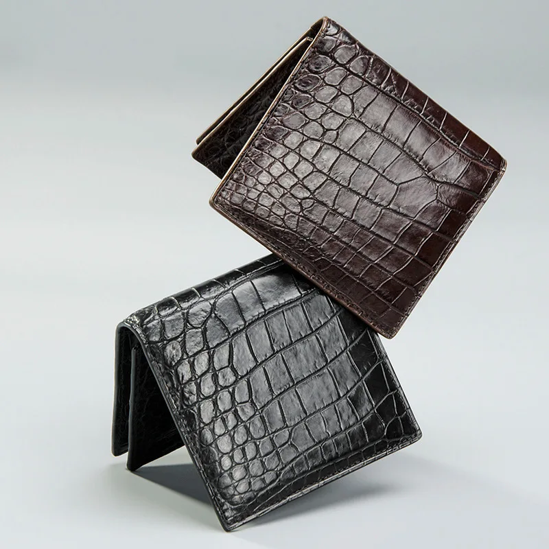 Authentic Exotic Alligator Leather Men's Short Card Holders Wallet Genuine Crocodile Belly Skin Male Small Bifold Clutch Purse 2