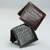 Authentic Exotic Alligator Leather Men's Short Card Holders Wallet Genuine Crocodile Belly Skin Male Small Bifold Clutch Purse 2