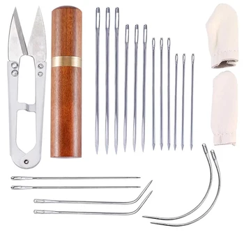 

KAOBUY 23PCS Leather Embroidery Needles With Needle Case, Including Curved Straight Needles And Thimble, Scissors, Finger Cot