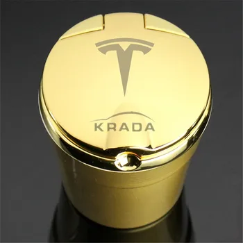 

1X Car Ashtray For Tesla Model 3 Model S Model X Garbage Storage Cup Container Chrome Cigar Ash Tray With LED Light