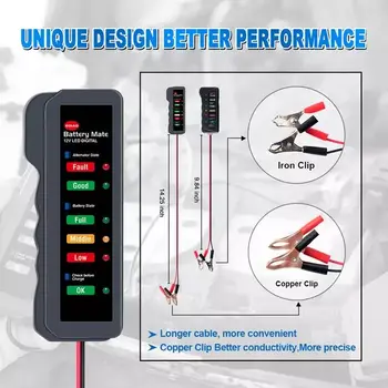 

Car Battery Tester BM310 12V Digital Test 6 LED Display Analyzer Alternator State Check Pure copper wire clip