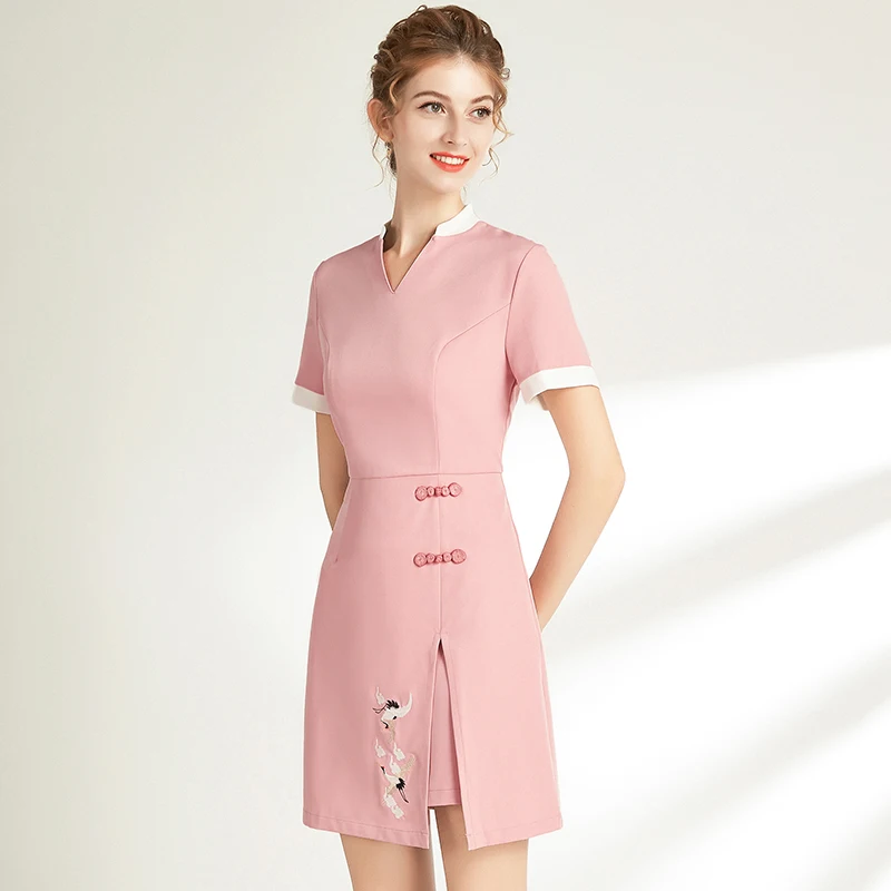 

2020 summer new cosmetologist working clothes Female beauty salon Health salon foot massage technician dress