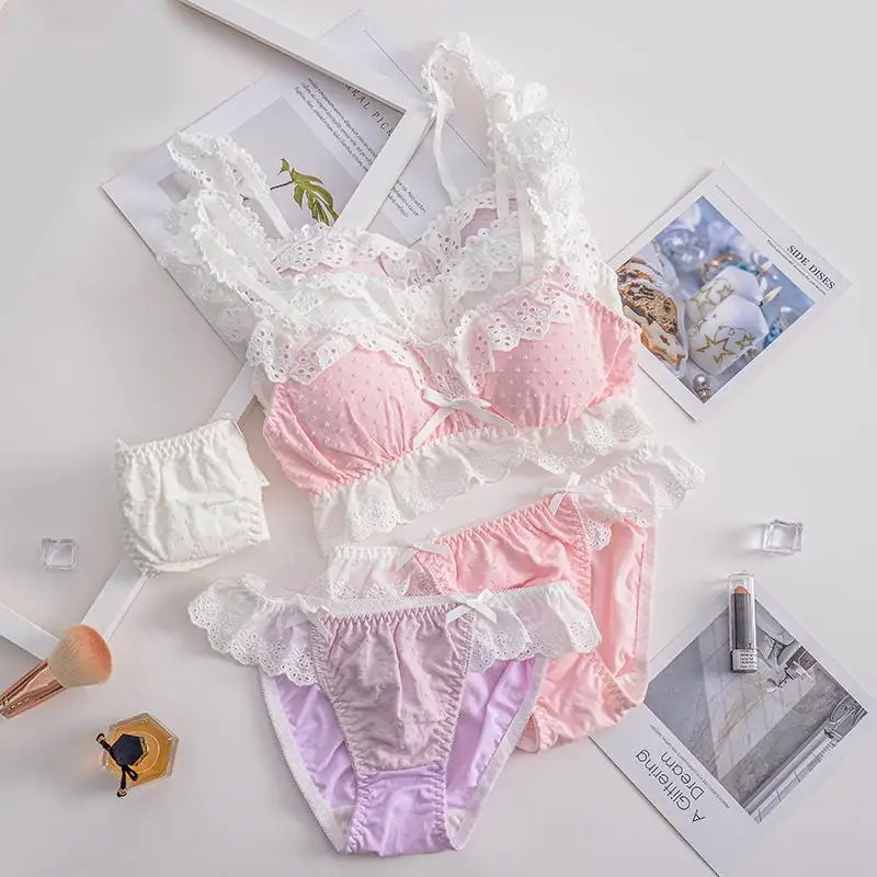 

Japanese Sexy Girls Underwear Bras Brief Thong Underwear Set Women Lace Lingerie Set Wire Free Ultra Thin Bra and Panty Sets New