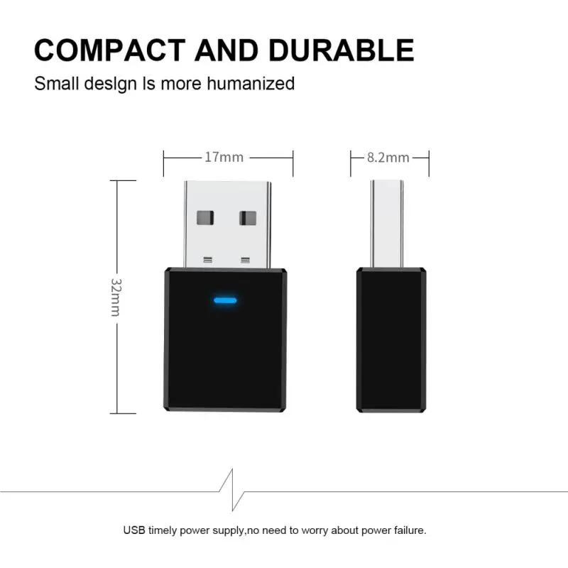 For Bluetooth 5.0 Portable USB Adapter Receiver Transmitter 2-in-1 Music Audio Transceiver