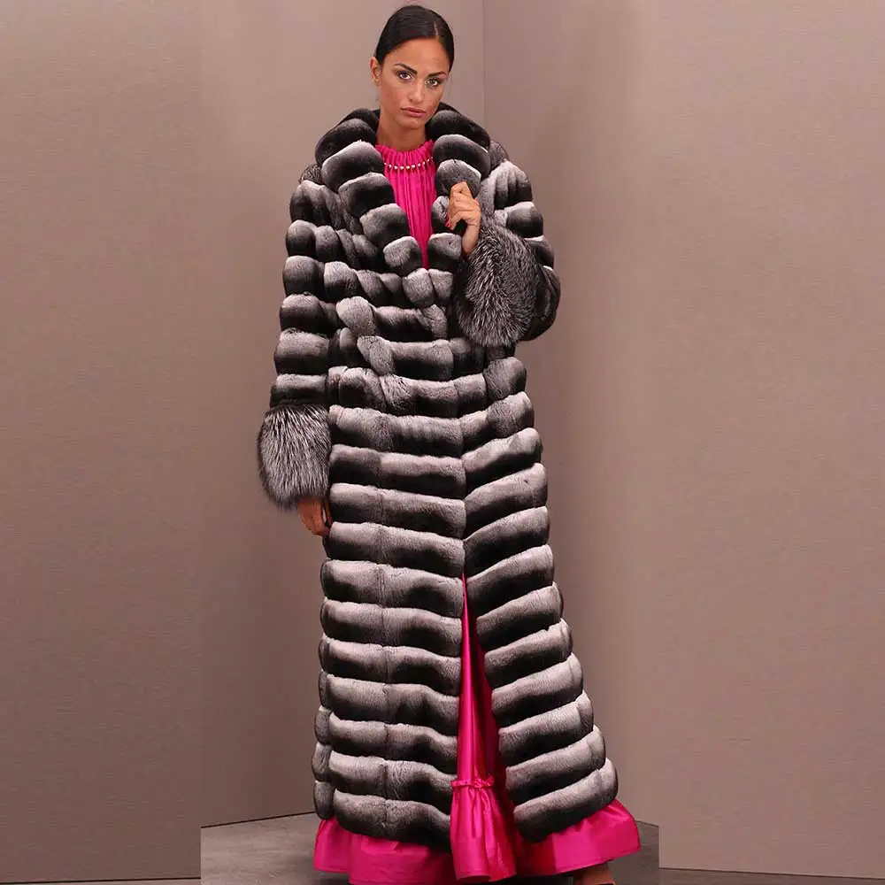 130cm coat length 130 см длинный мех кролика рекс настоящий Шиншилла Цвет кролика рекс шуба женская шуба из натурального меха воротник пальто воротник - Цвет: 130cm coat length