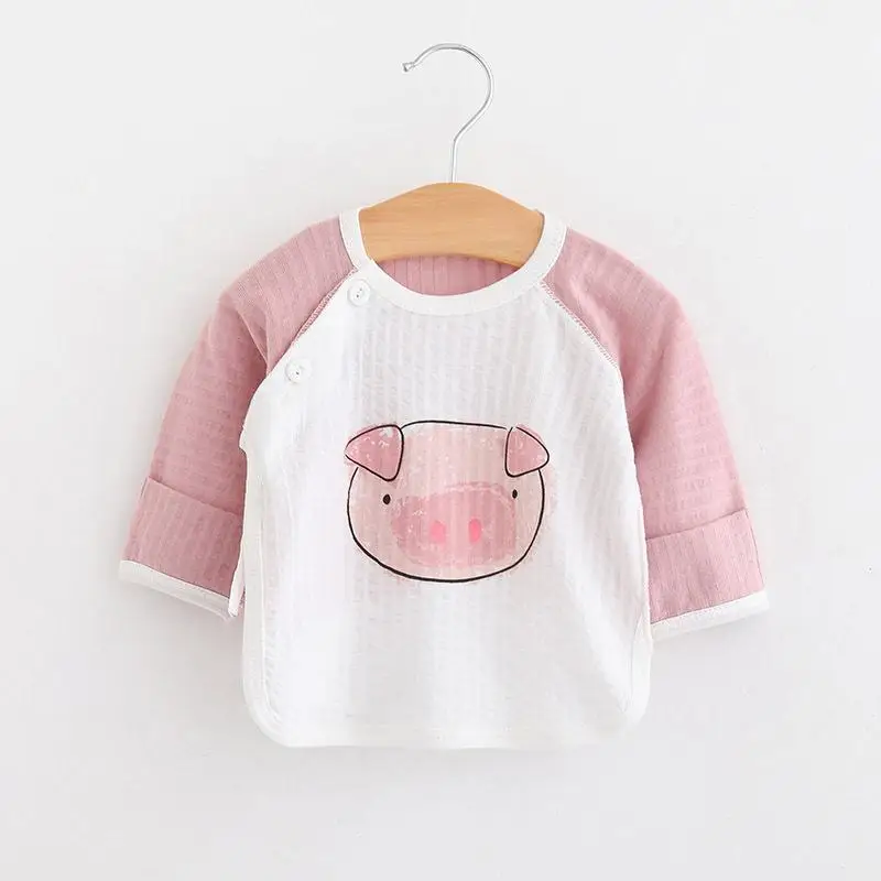 Newborn Half Back Clothes 0-3 Months Summer Pure Cotton Infant Baby Boys Girls Monk Clothes Casual Thin Long Sleeve Tshirt - Цвет: P2