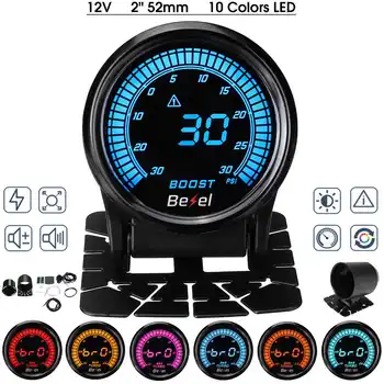 

2" 52mm Car Turbo Boost Pressure Gauge -30~30PSI/-1~2 BAR 10 Colors LED Display 12V Universal Boost Digital Meter with Bracket