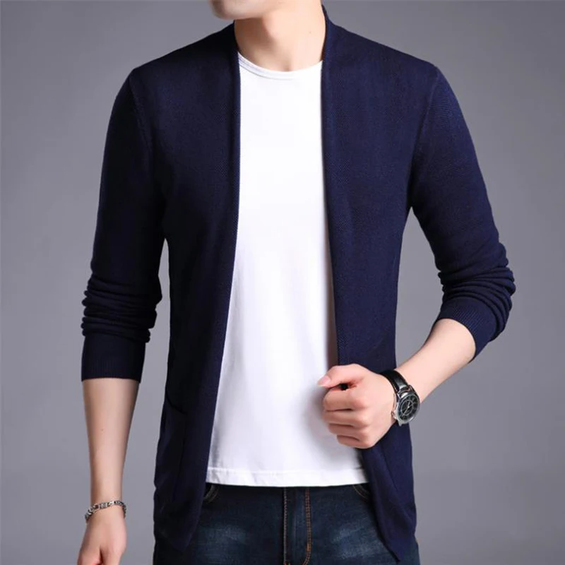 2021 Men Cardigan Fashion Knitwear Sweater Mens Spring Autumn Thin Solid Sweatercoat V Neck Casual Male Knitted