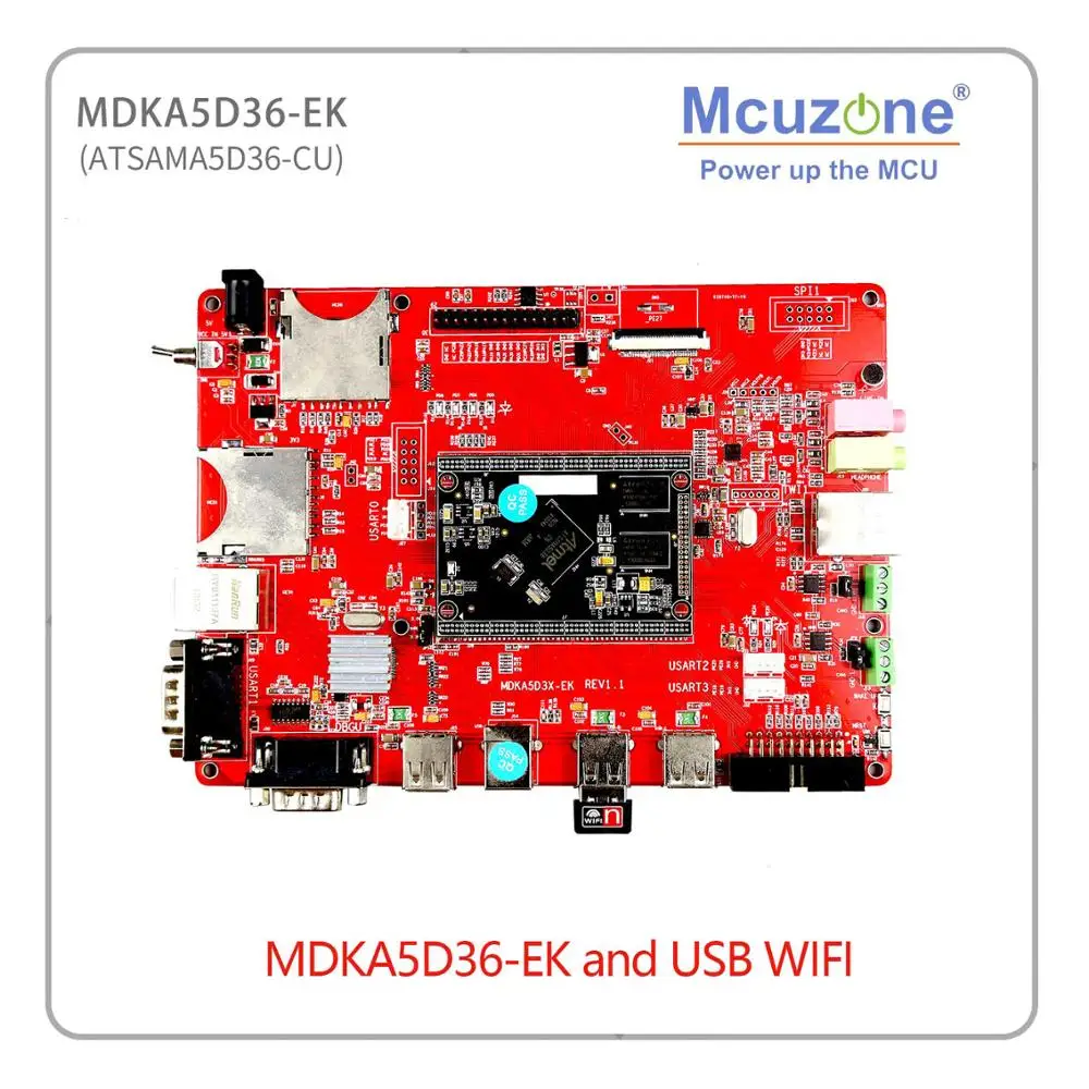 MDKA5D36-EK-C70 1024*600 Кепки TP на тонкопленочных транзисторах на тонкоплёночных транзисторах ЖК-дисплей, SAMA5D36 ATSAMA5D36 Cortex-A5, 256MB DDR2, дуальный Ethernet, 6 xUART, WI-FI, OV7725 камера, QT