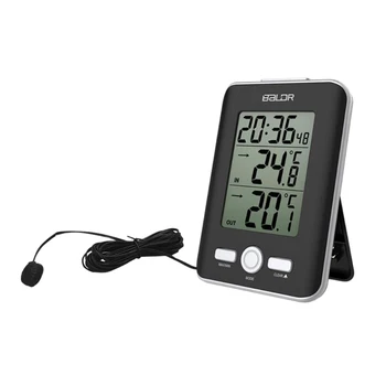 

Baldr Digital Display Clock Thermometer Wired Sensor Probe Indoor Outdoor LCD Temperature Meter Max/Min Trend A-Rrow Alarm Snooz