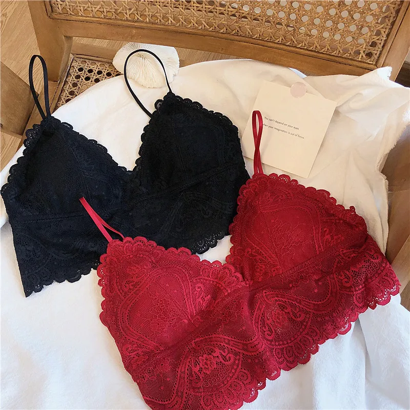 French bralette full lace silk Women Push Up Wireless thin pad cup  Bras Top Women Plus Size Underwear Lingerie 3/4 Cup hot sexy bra panty