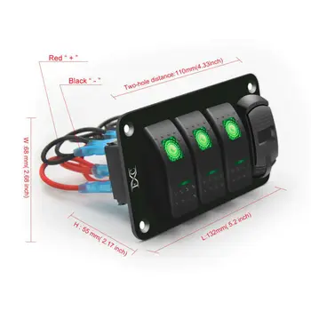 

LED Voltage Display Rocker Switch Panel RV 12V-24V Double Lights 4 Gang
