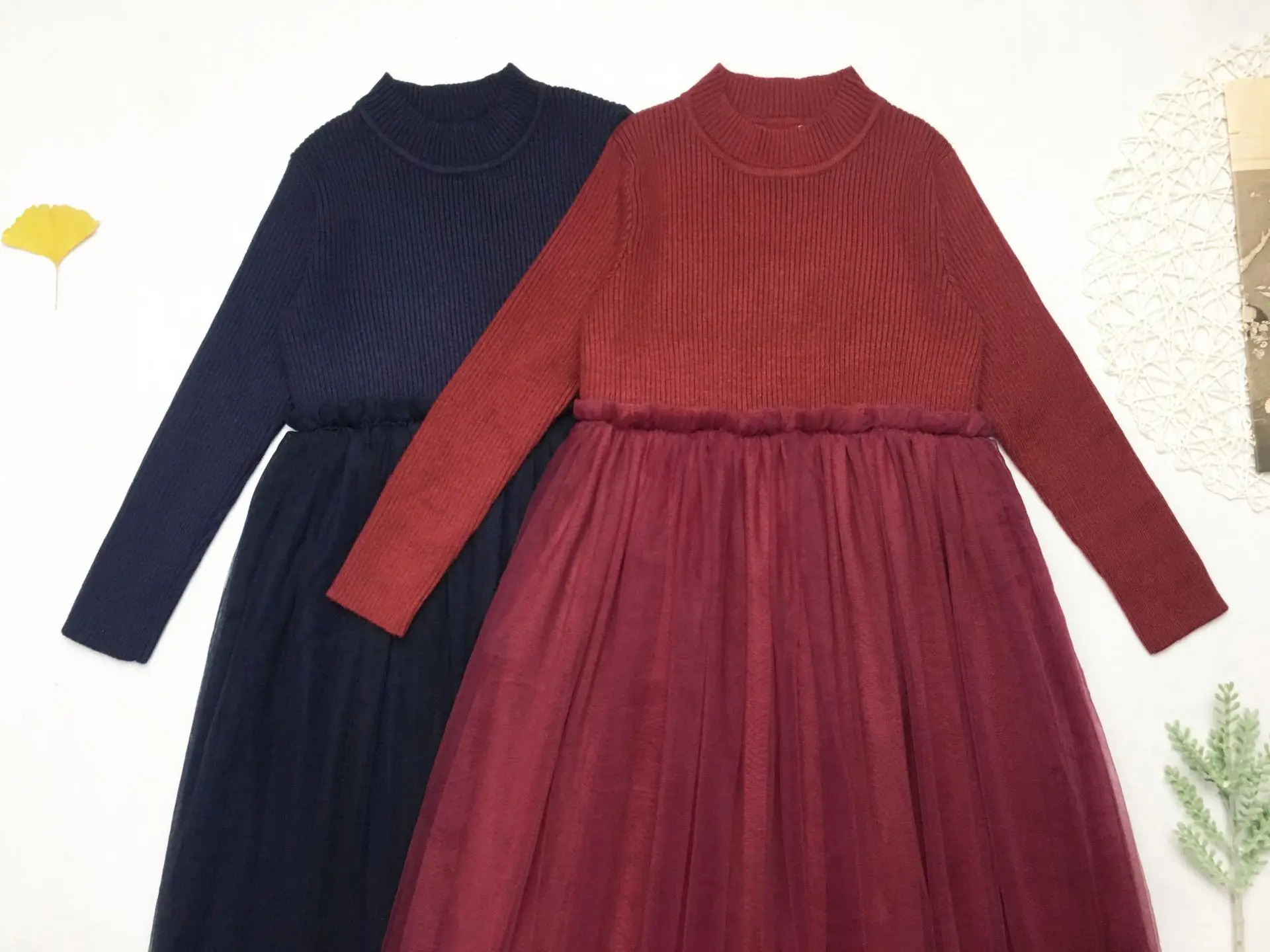 Новые платья для девочек осень-зима г. Детский свитер топ лоскутное Сетчатое платье принцессы Детское модное платье-пачка#5418