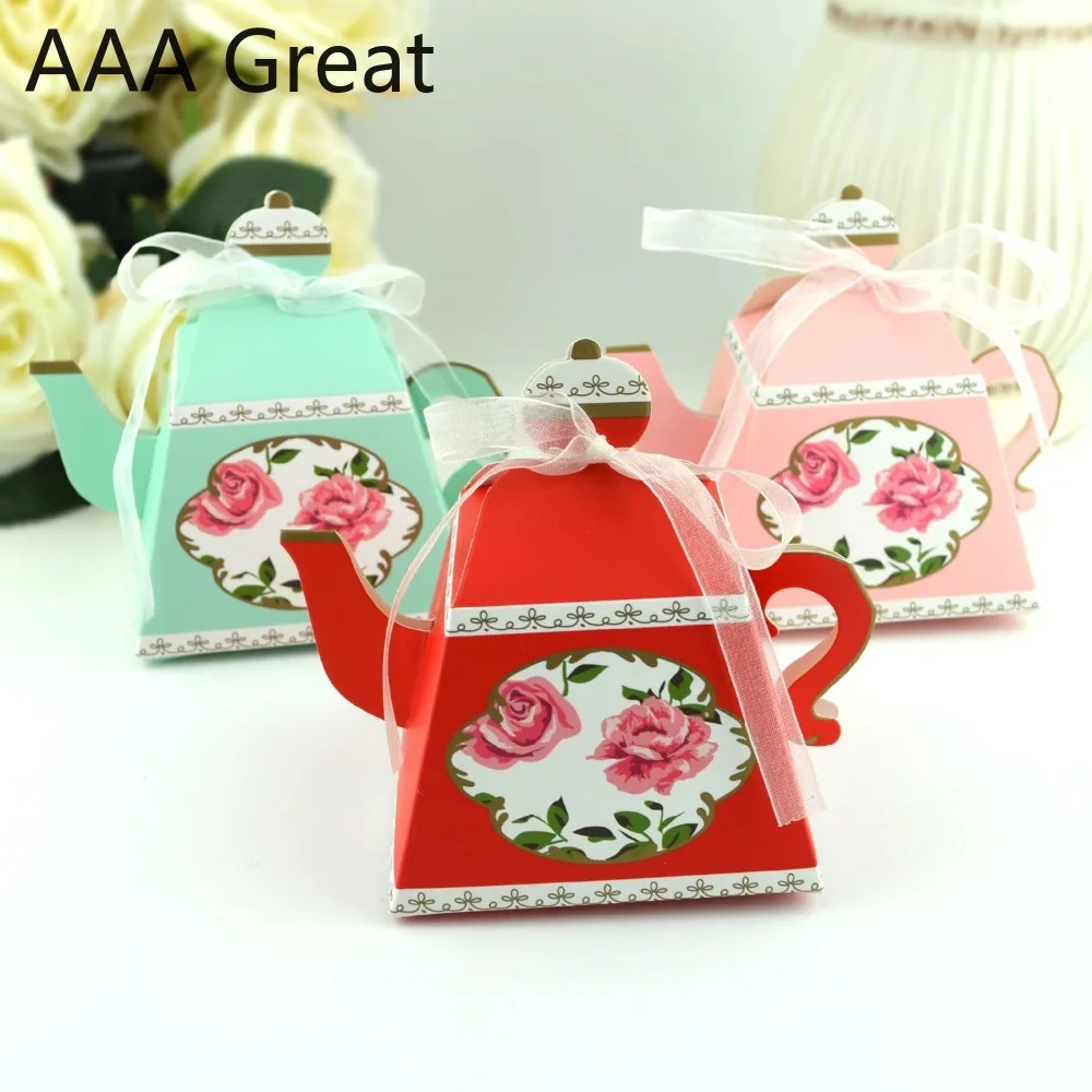 

AAA Great 100Pcs/Lot Wedding Decoration Candy Boxes Sweet Party Favor Gift Box Creative European Teapot Birthday Paper Cake Gift