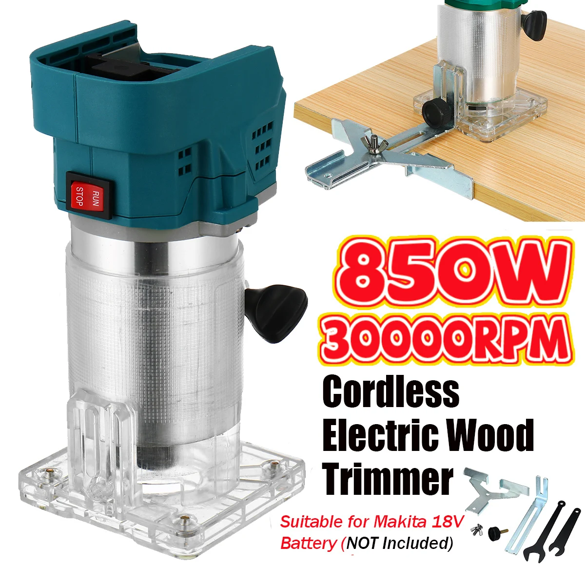 18V 850W Cordless Electric Trimmer Wood Hand Trimmer Engraving Slotting Trimming Carving Machine Router Wood for Makita Battery