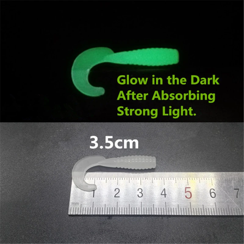 10 Colors Silicone Rubber Fake Maggots Bait Luminous Mini Curly Tail Grubs Soft Worms Fishing Lures 3.5cm 5.5cm 7cm Fishing Bait (18)