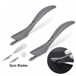 EHDIS Carbon Fiber Tint Knife Cutter +5pcs Blades Car Wrap Vinyl Paper Slitter Foil Body Film Sheet Decals Cutting Craft Tools