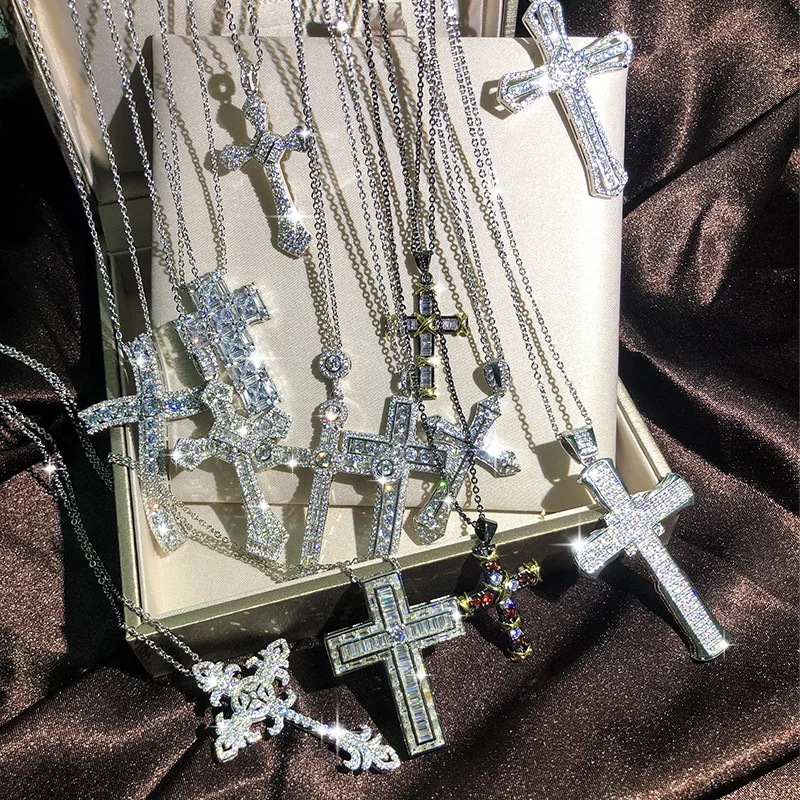 Fashion Cross Style Pendant Necklace Cute Female AAAAA+ Crystal Zircon Necklace S925 silver Choker Cross Necklaces For Women pendant necklace silver necklace silver pendant