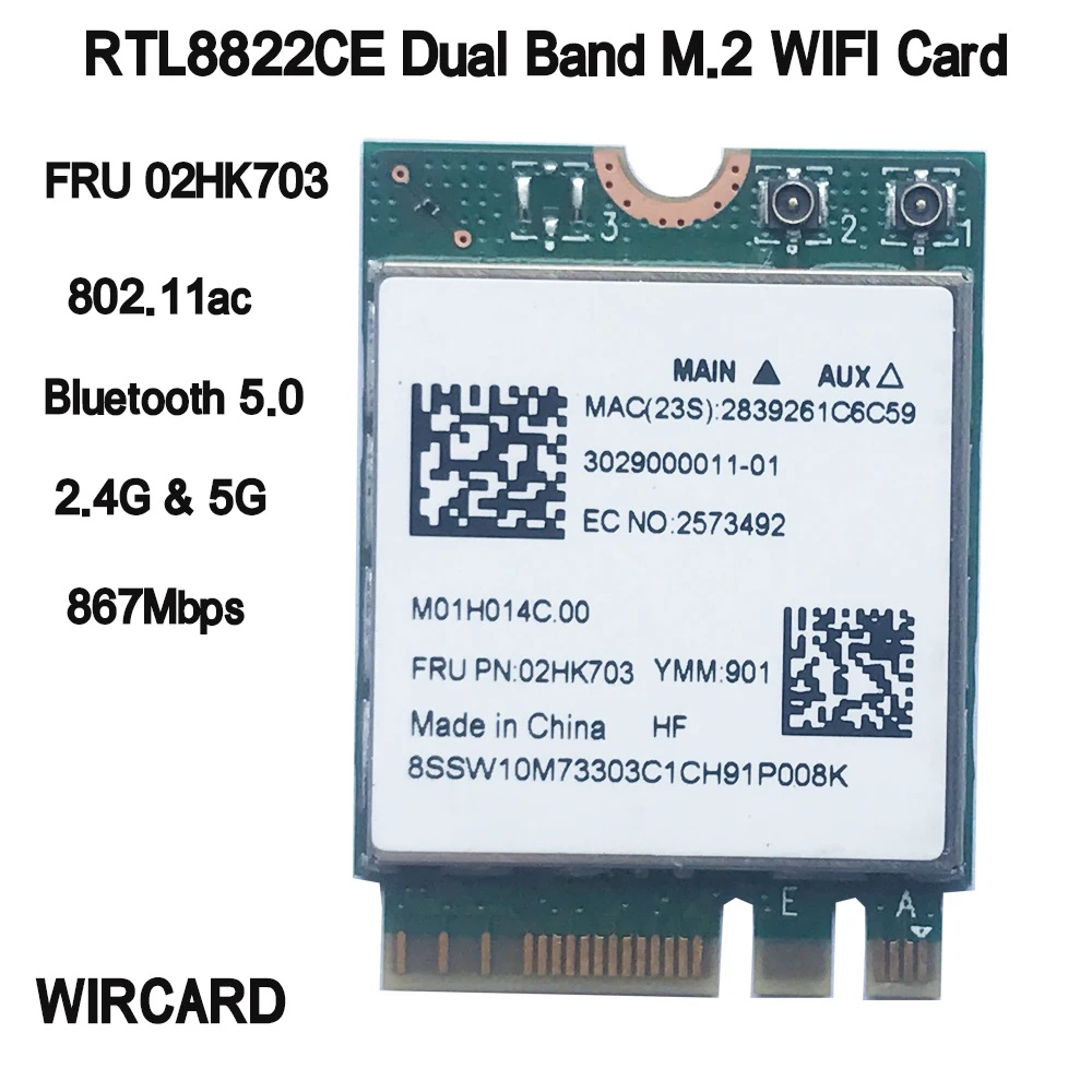 

RTL8822CE 802.11AC WiFi+BT 5.0 NGFF FRU 02HK703 wireless netowrk card For Lenovo E460 E465 E470 E475 E560 E570