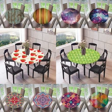 

Elastic Edged Waterproof Backed Fitted Table Cover Tablecloths Kitchen Decor, Fits for 47 inch Round Tables Polyester Tablecloth