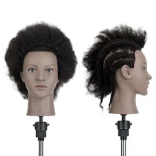 

Afro Training Heads Cosmetology Mannequin Training Head human Hair fo head Hairdressing Practice Manikin Head with Clamp
