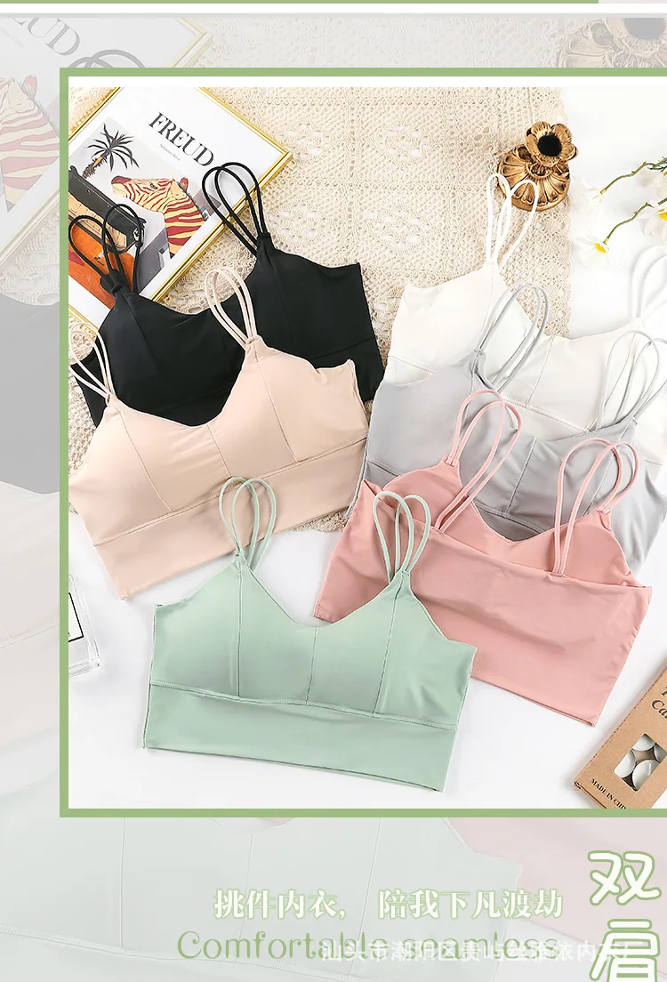 Women Cotton Underwear Tube Tops New Ice Silk Bra Fashion Sports Comfort Tank Up Sexy Solid Color Top Female Sling Bra Lingerie