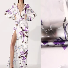 118 см ширина 19 мм элегантная Орхидея печать 93% шелк и 7% спандекс стрейч шелк атласная ткань для летнего платья куртка D1084