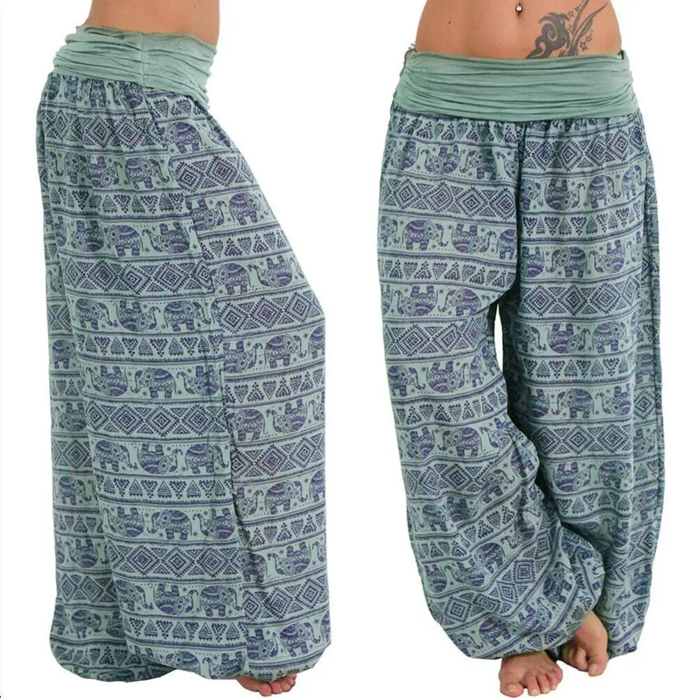 Модные летние женские Хлопковые Штаны Boho с принтом слона для йоги низкой талией