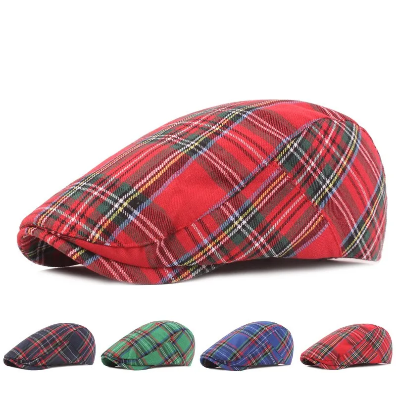 The Hat Company Ladies Cord Bakerboy Cap with Tartan Pattern Brooch Black or Navy 