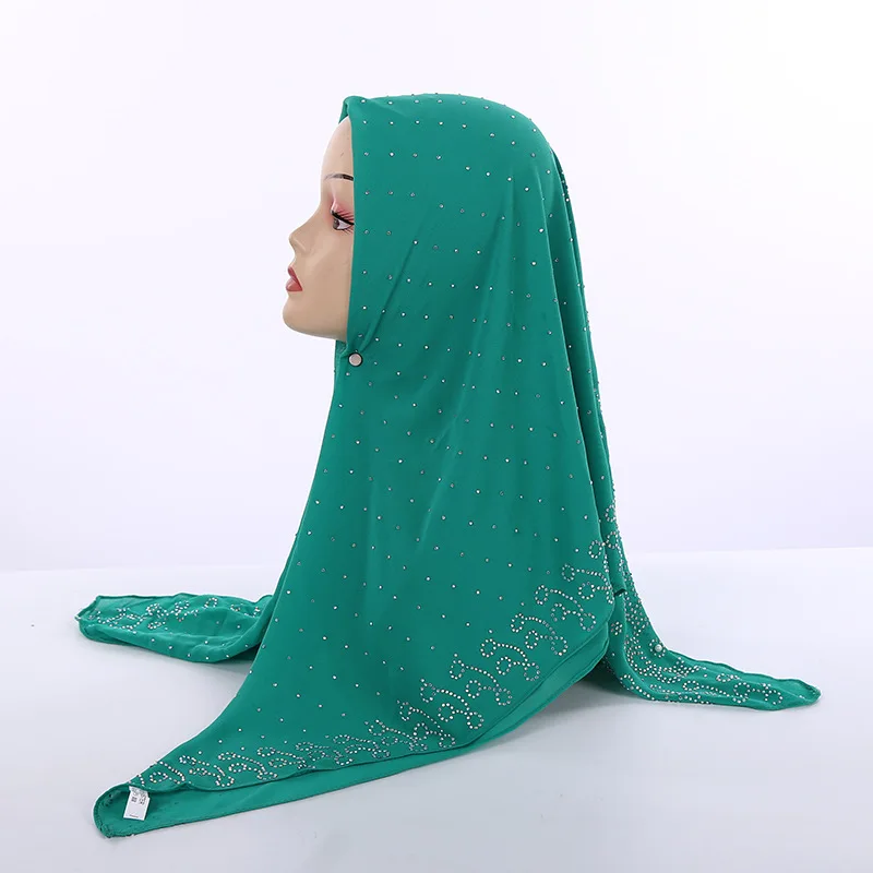Национальный стиль, жемчужный шифон, мусульманский шарф-шаль 105*105 см, женская мода, бисерный головной платок