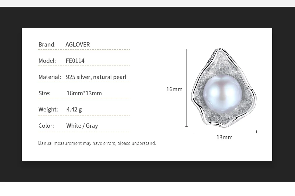 AGLOVER серебро 925-й пробы серьги в виде Ракушки Серьги-гвоздики из натурального пресноводного жемчуга серьга с жемчугом модные ювелирные изделия для женщин подарок