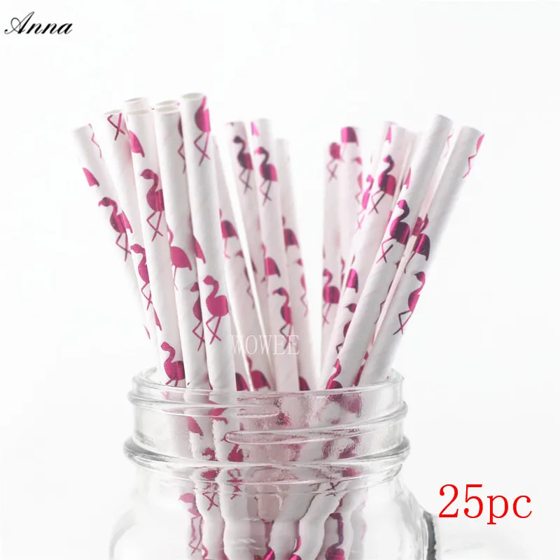 25pc Straw 6 шт./компл. бумага с Фламинго шляпа Happy День рождения украшения милый ребенок мультфильм шаблон Шапки мероприятие по случаю Дня рождения детский праздничный костюм поставки - Цвет: 25pc Straw