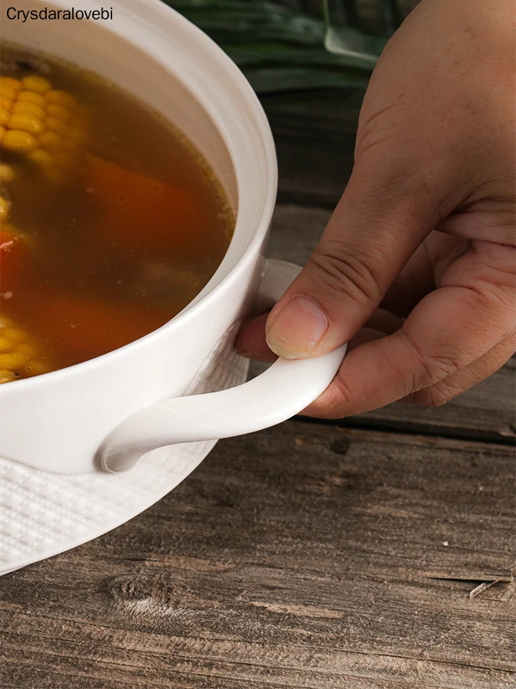 Ceramic Handle Salad Fruit Soup Bowl with Lid