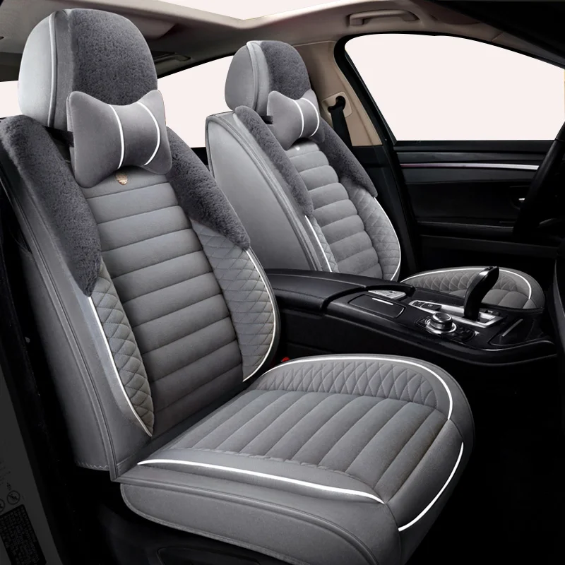 Gray Comfortable Универсальная шерстяная подушка для сиденья автомобиля, зимний теплый чехол для сиденья автомобиля для renault captur duster logan fluence 2013 kadjar megane laguna - Название цвета: Gray Comfortable