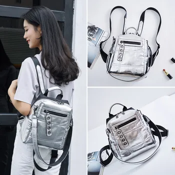 

2020 New Non-Mainstream Design Women's Bag Silver Color Reflective Cool Dual-Use Crack Backpack