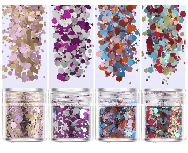 Set of  4/5 Boxes Nail Glitter Holographic Chunky Glitters Nail Art Decorations 3D Cosmetic Sequins for Body Face Hair Makeup 4PCS1