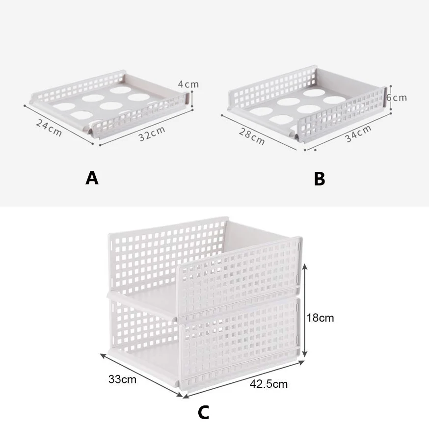 Storage Stacking Basket Clothes Organization, Plastic Storage Rack Stand Stackable Basket Storage Shelf for Wardrobe Clothing