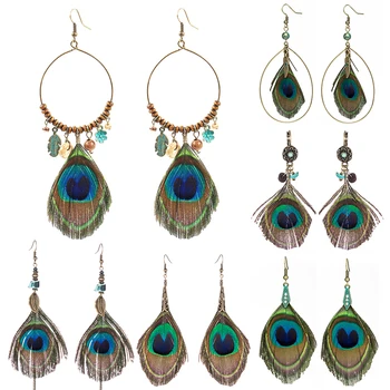 

Ethnic Large Peacock Feather Dangling Drop Earrings for Women Female 2019 Charm Suspension Earrings Hanging Jewelry Accessories