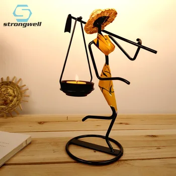 

Strongwell Nordic Iron Farm Girl Candlestick Carrying Axe Character Sculpture Metal Candle Holder Home Desktop Decoration Gift