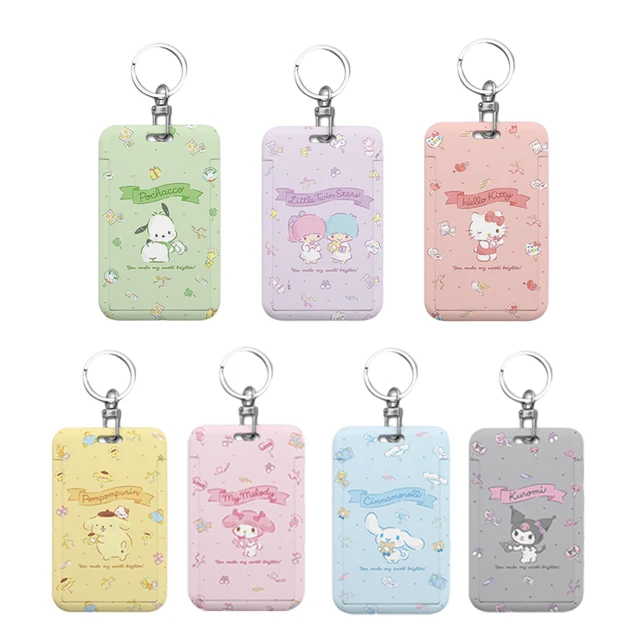 Anime Kawaii Cute Cinnamoroll Kuromi My Melody Purin Dog Kt Cat Plastic Lanyard Card Holders KeyChain Meal Card Storage Case 2