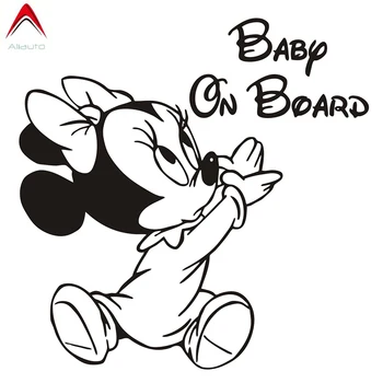 

Aliauto 25cm tall Cartoon Car Sticker Minnie BABY ON BOARD Rearview Mirror Decal Car Window Bumper Cute Waterproof Removable