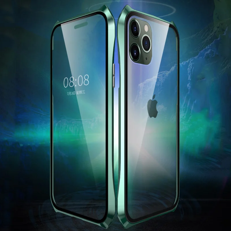

Luxury Magnetic Case For iphone 11 Pro Max Case 360 Protective Metal Frame Clear Glass Cover For iphone11 Pro 2019 Armor Flip