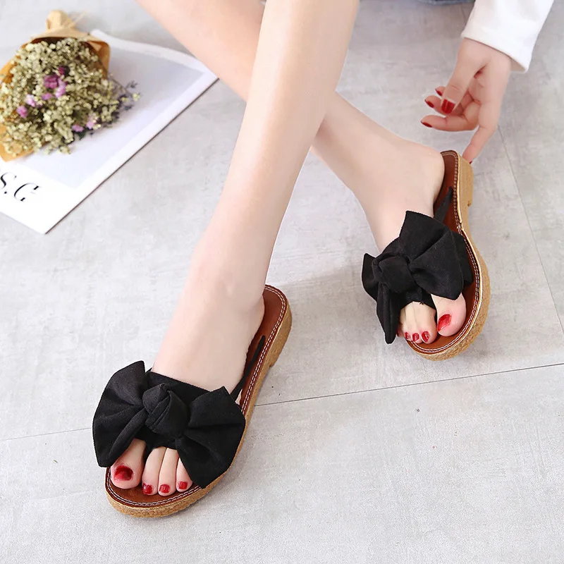 

Sandals Women's 2019 Summer New Style Suede Bow Flip-flops Soft-Sole Anti-slip Students Sandals