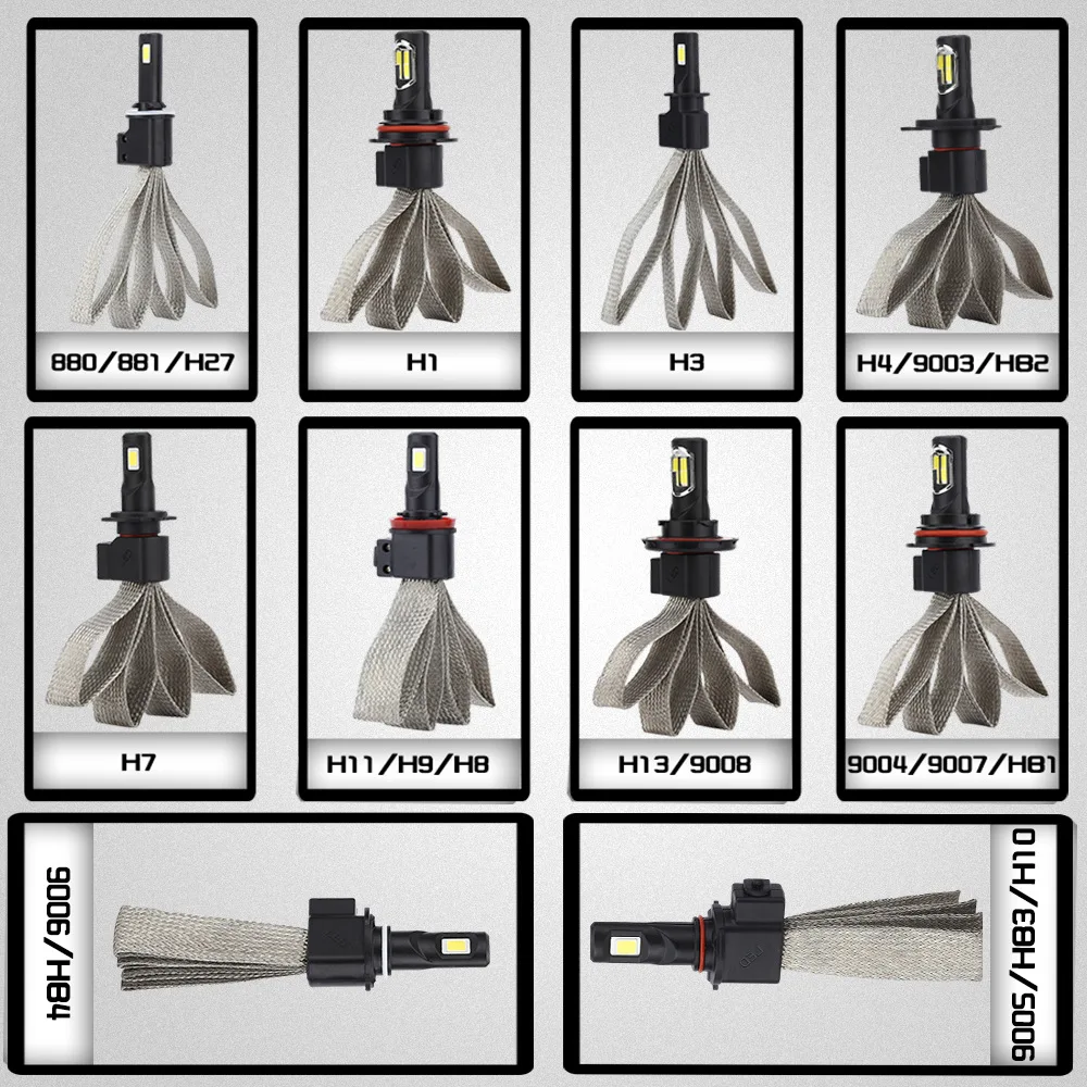 S7 автомобильные лампы для передних фар Светодиодный H1 H3 H27 H7 H11 HB3 HB5 880 9005/HB3 9006/HB4 H4 HB1 12В 55 Вт 6000K 12000LM/пара Автомобильная лампочка свет
