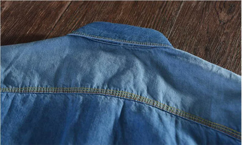 KIOVNO Men 100% Cotton Denim Shirts Long Sleeves Slim Fit Jeans Shirts For Male Size M-3XL Front Two Pockets  (11)