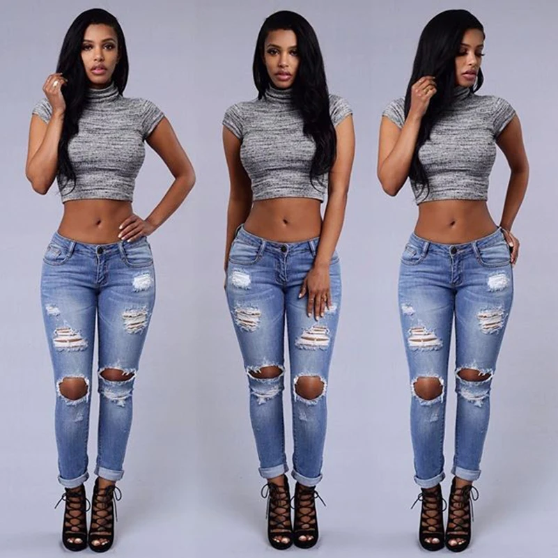 Jeans Style Pants New Fashion for women Waist 2019 Boyfriend High Pocket Pencil Ripped fall Cotton Casual Summer Denim | Женская одежда