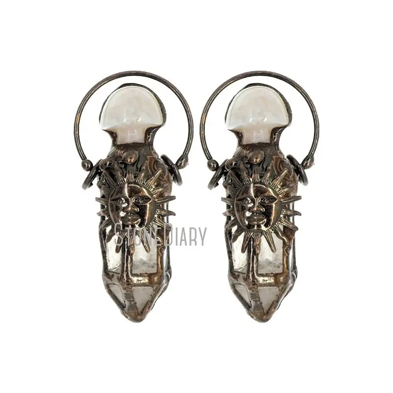 

PM38053 Hexagonal Prisms Antique Bronze Plated Soldered Point Tin Clear Crystal Pendant White Real Quartz Jewelry