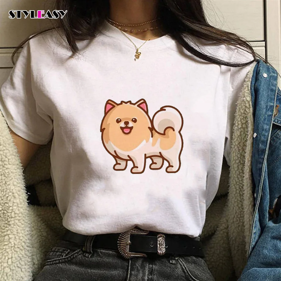 Kawayi щенок текст печати для женщин Мода Harajuku футболка хип хопа Свободные Большой