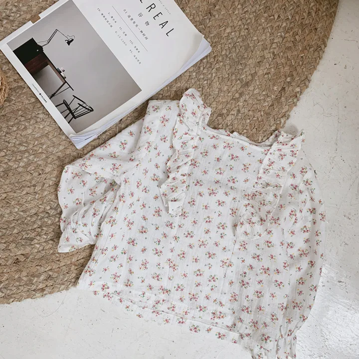 Autumn Kids Girls Blouse Ruffles T-shirt Korean Princess Kids Floral Clothings